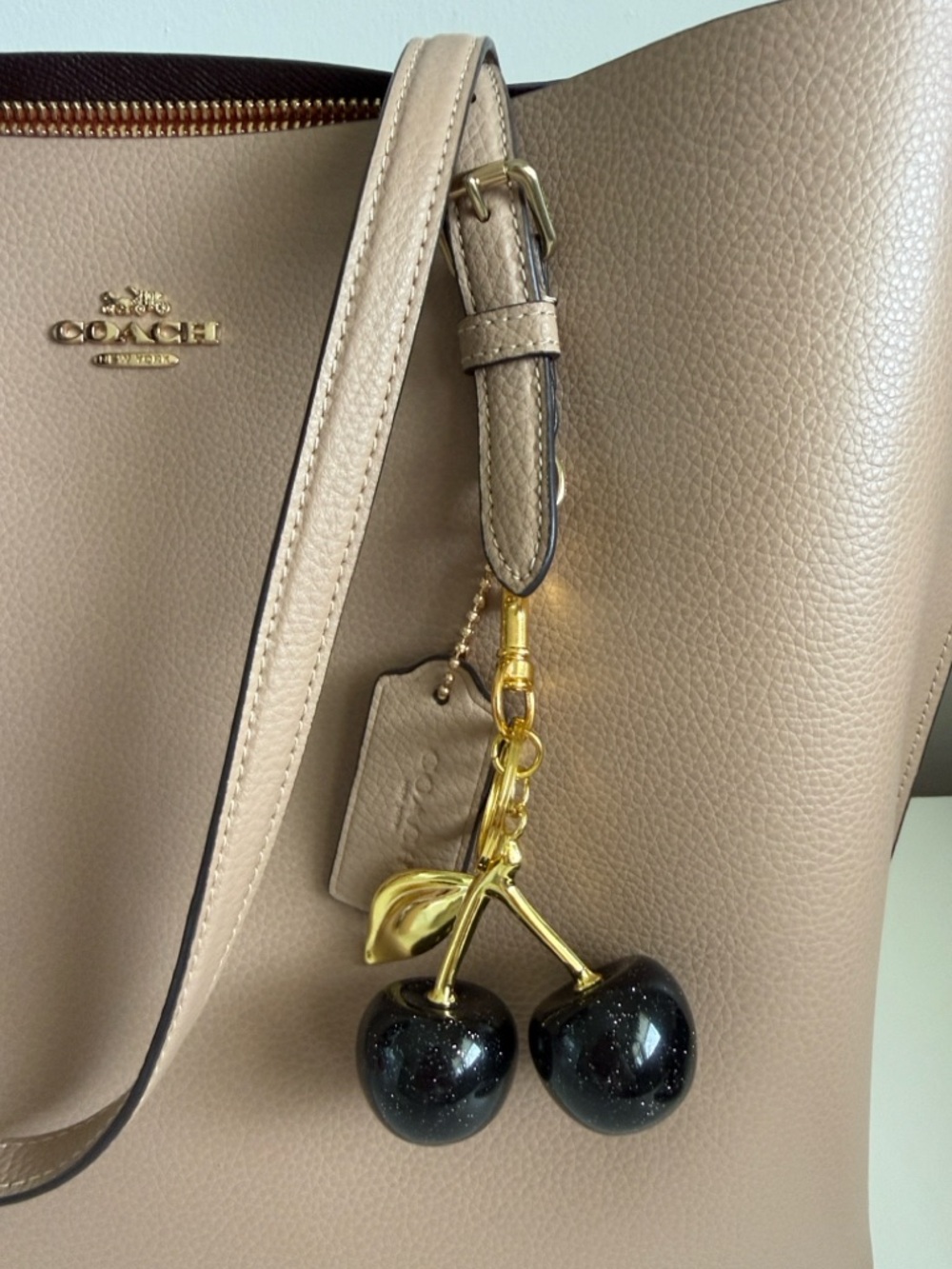 COACH Taupe Leather Mollie Tote Bag, cherry charm